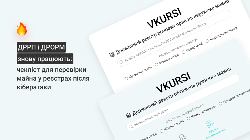 Перевірка рухомого та нерухомого майна у ДРОРМ і ДРРП після кібератаки: чекліст дій